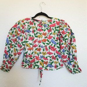 Zara Cotton Tropical Print Puffed Sleeve Crop Top
